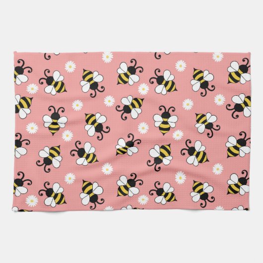 Niedliche Bienen und Blume Geschirrtuch (Horizontal)