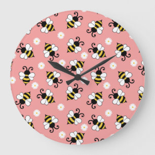 Niedliche Bienen und Blume Große Wanduhr