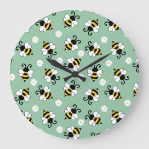 Niedliche Bienen und Blume Große Wanduhr