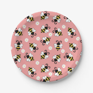 Niedliche Bienen und Blume Pappteller