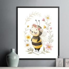 Niedliche Bienen und Blume Poster