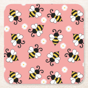 Niedliche Bienen und Blume Rechteckiger Pappuntersetzer