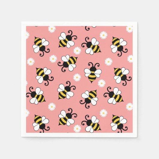 Niedliche Bienen und Blume Serviette (Vorderseite)