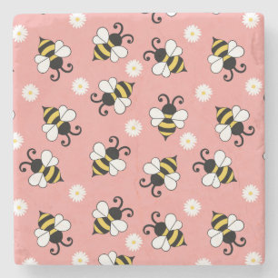 Niedliche Bienen und Blume Steinuntersetzer