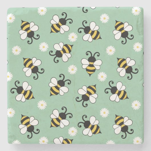 Niedliche Bienen und Blume Steinuntersetzer (Vorderseite)