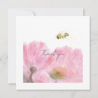Niedliche Bienen und rosa Blume Flat Danke Karte