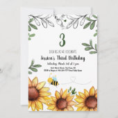 Niedliche Bienen und Sonnenblumen Kindergeburtstag Einladung (Vorderseite)