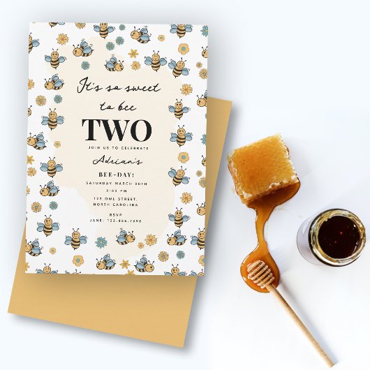 Niedliche Bienen und Wildblumen Kindergeburtstag P Einladung