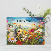 Niedliche Bienen-Wildblumen Lehrerbewertung Dankeskarte (Stehend Vorderseite)