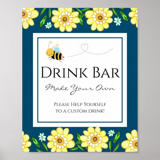 Niedliche BienenBaby-Dusche Custom Drink Bar Party Poster (Vorne)