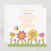 Niedliche Bienenflieger Blume Geburtstagsfeier Einladung (Vorne/Hinten)