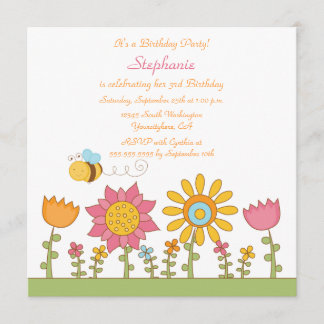 Niedliche Bienenflieger Blume Geburtstagsfeier Einladung