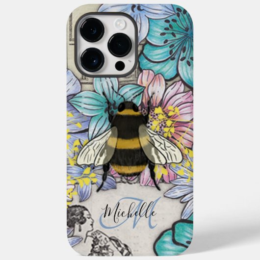 Niedliche Bienenflora Botanisches Monogramm iPhone Case-Mate iPhone Hülle (Rückseite)