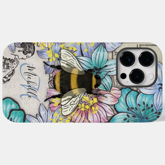 Niedliche Bienenflora Botanisches Monogramm iPhone Case-Mate iPhone Hülle (Rückseite (Horizontal))