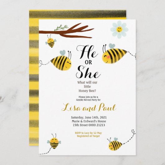 Niedliche Bienenvölker - Aufdeckung einer Einladun Einladung (Vorne/Hinten)