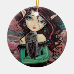 Niedliche Big-Eye Gothic Fairy and Owl Keramikornament