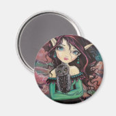 Niedliche Big-Eye Gothic Fairy and Owl Magnet (Vorderseite/Rückseite)