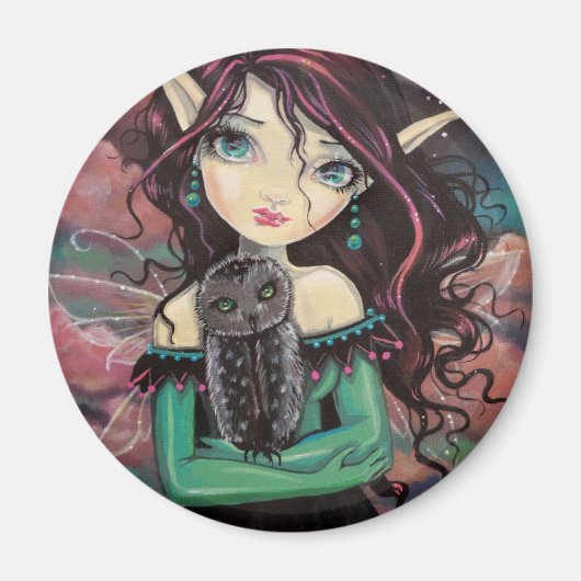 Niedliche Big-Eye Gothic Fairy and Owl Magnet (Vorne)