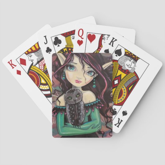 Niedliche Big-Eye Gothic Fairy and Owl Spielkarten (Rückseite)