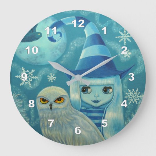 Niedliche Big Eye Hexenpuppe Schneeauge Schneefloc Große Wanduhr (Vorderseite)