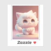 Niedliche Big Eyes Fluffy White Cat Aufkleber (Blatt)