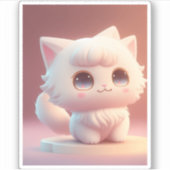 Niedliche Big Eyes Fluffy White Cat Aufkleber (Vorderseite)