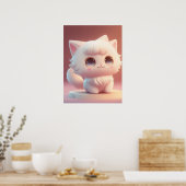 Niedliche Big Eyes Fluffy White Cat Poster (Küche)