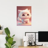 Niedliche Big Eyes Fluffy White Cat Poster (Heimbüro)