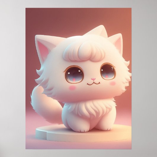 Niedliche Big Eyes Fluffy White Cat Poster (Vorne)