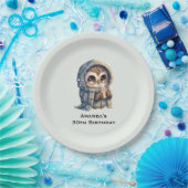 Niedliche Big Mit Augen Owl mit Kaffee zum Geburts Pappteller (Party)