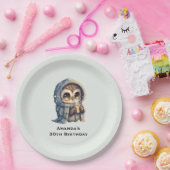 Niedliche Big Mit Augen Owl mit Kaffee zum Geburts Pappteller (Party)