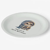 Niedliche Big Mit Augen Owl mit Kaffee zum Geburts Pappteller (Schrägansicht)