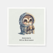 Niedliche Big Mit Augen Owl mit Kaffee zum Geburts Serviette (Vorderseite)