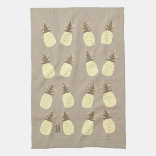 Niedliche Bio Leinen aussehen Mit Monogramm Ananas Geschirrtuch