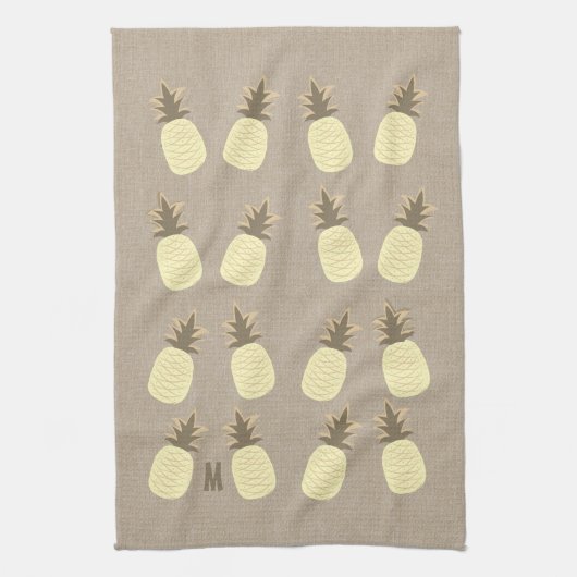 Niedliche Bio Leinen aussehen Mit Monogramm Ananas Geschirrtuch (Vertikal)