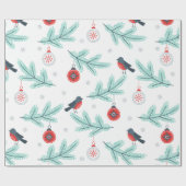 Niedliche Birds Weihnachtsball & Branches Muster Geschenkpapier (Flach)