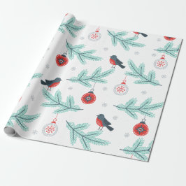Niedliche Birds Weihnachtsball & Branches Muster Geschenkpapier