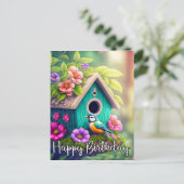 Niedliche Birdwatchers Birdhouse Illustration Postkarte (Stehend Vorderseite)