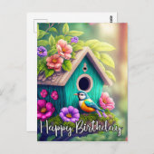 Niedliche Birdwatchers Birdhouse Illustration Postkarte (Vorne/Hinten)