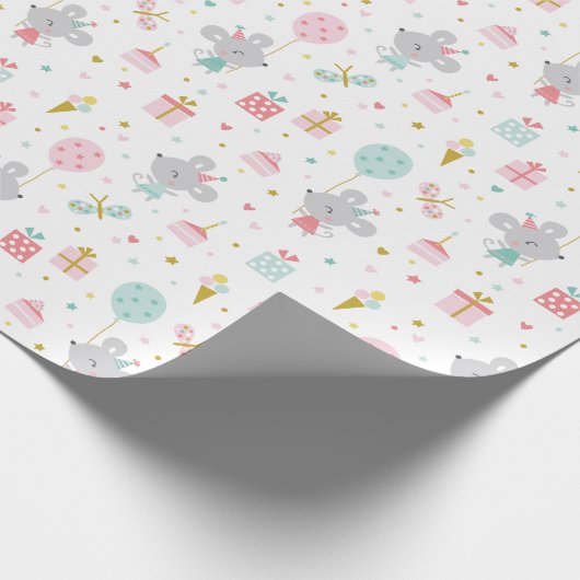 Niedliche Birthday Mouse mit Geschenken & Kuchen w Geschenkpapier (Ecke)