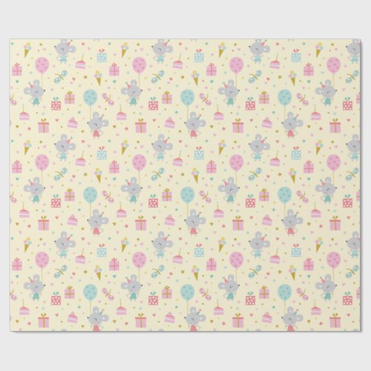 Niedliche Birthday Mouse mit Geschenktüte Gelb Geschenkpapier (Flach)