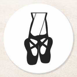 Niedliche Black Ballet Slippers und Pointe Runder Pappuntersetzer