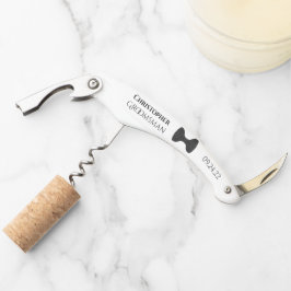 Niedliche Black Bow Krawatte & Name Trauzeuge Hoch Kellnermesser