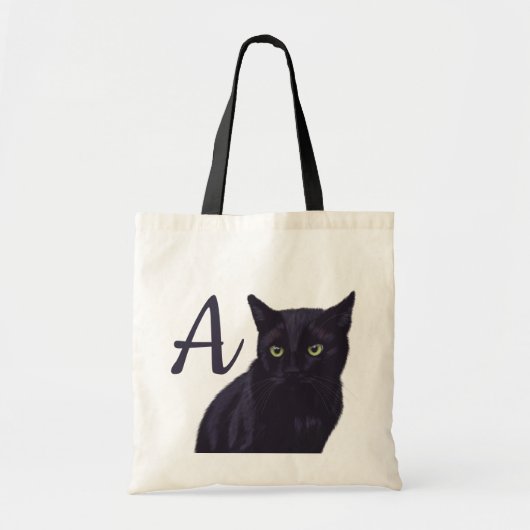 Niedliche Black Cat Art Monogram Totbeutel Tragetasche (Vorne)