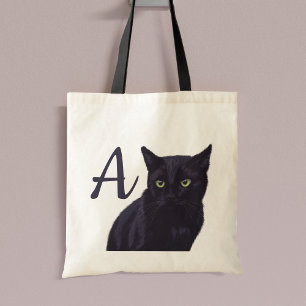 Niedliche Black Cat Art Monogram Totbeutel Tragetasche
