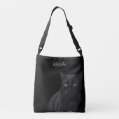 Niedliche Black Cat Art Personalisierte Crossbody Tragetaschen Mit Langen Trägern (Rückseite)