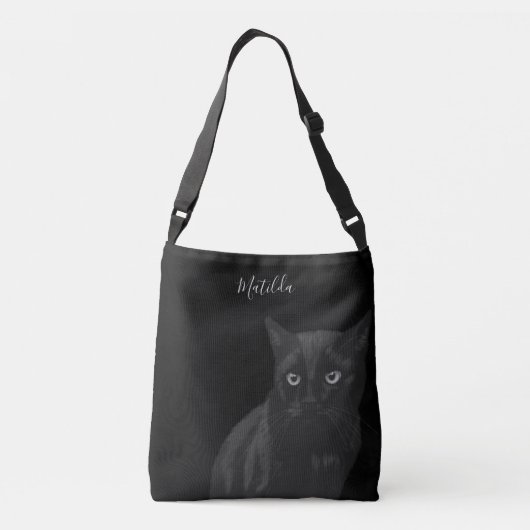 Niedliche Black Cat Art Personalisierte Crossbody Tragetaschen Mit Langen Trägern (Rückseite)
