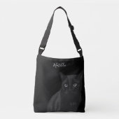 Niedliche Black Cat Art Personalisierte Crossbody Tragetaschen Mit Langen Trägern (Vorderseite)