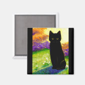 Niedliche Black Cat Blume Funny Creationarts Magnet (Vorderseite/Rückseite)