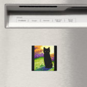 Niedliche Black Cat Blume Funny Creationarts Magnet (In Situ (Geschirrspüler))